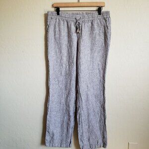 Ellen Tracy 100% Linen Striped Beachy Lightweight Pants Grey/White Sz Women's M